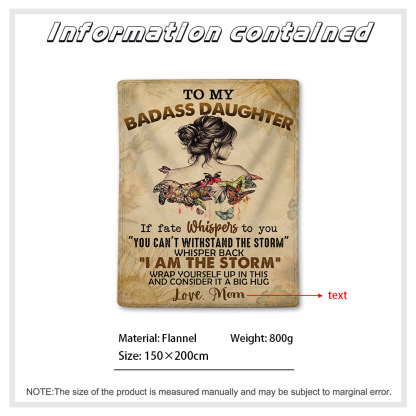 To My Badass Daughter Blanket Customised Text Flannel Blanket -Jessemade AU