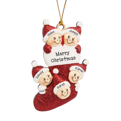 5 Names - Personalised Christmas Stocking Ornament Customised Name & Text & Year Wooden Hanging Ornaments Christmas Gift for Family-Jessemade AU