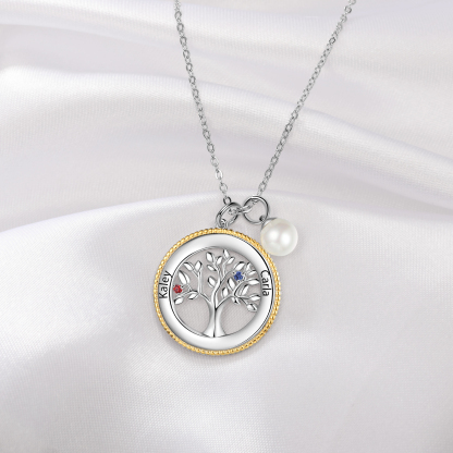 Personalised Family Tree Necklace With 2 Birthstones Engraved Names Necklace Gift For Women-Jessemade AU