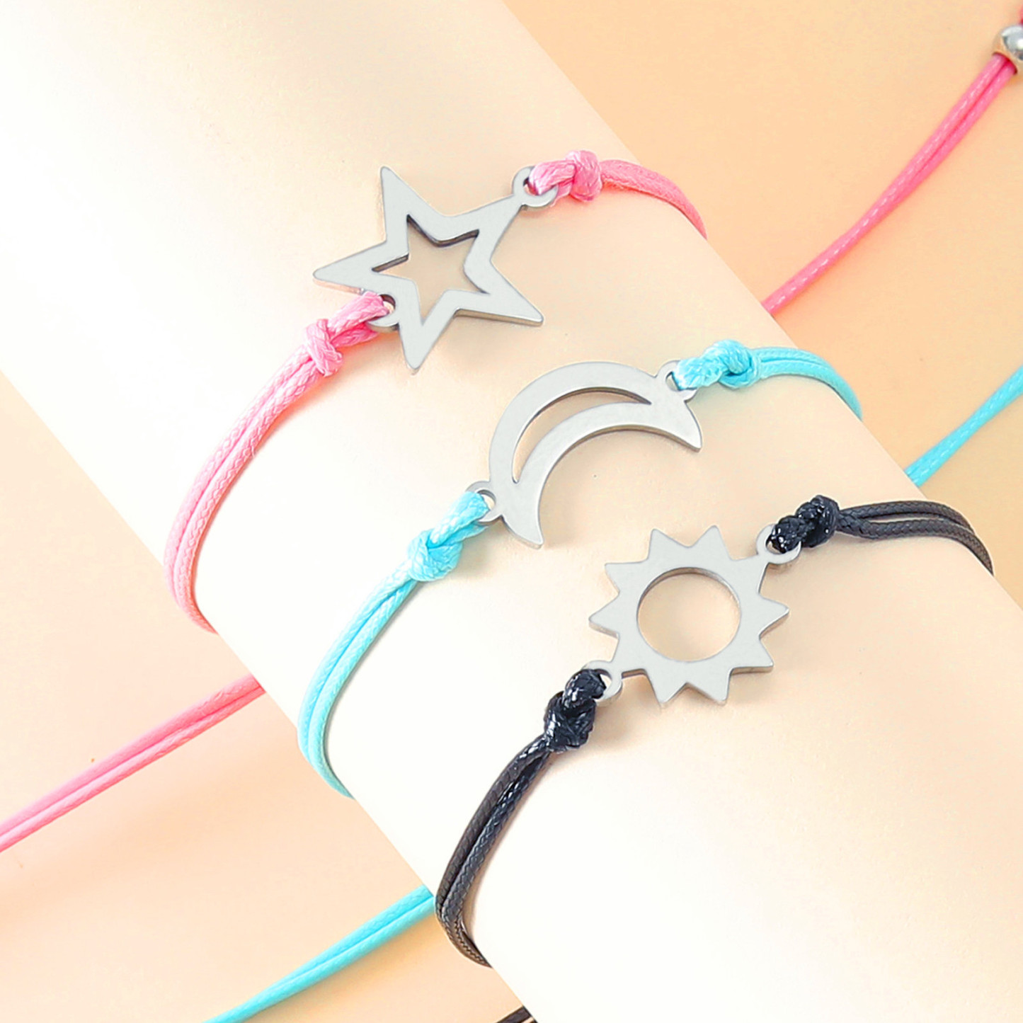 3 Pcs Sun Moon Star Creative Bracelet First Day of School Parent-child Bracelet with Cartoon Gift Card-Jessemade AU