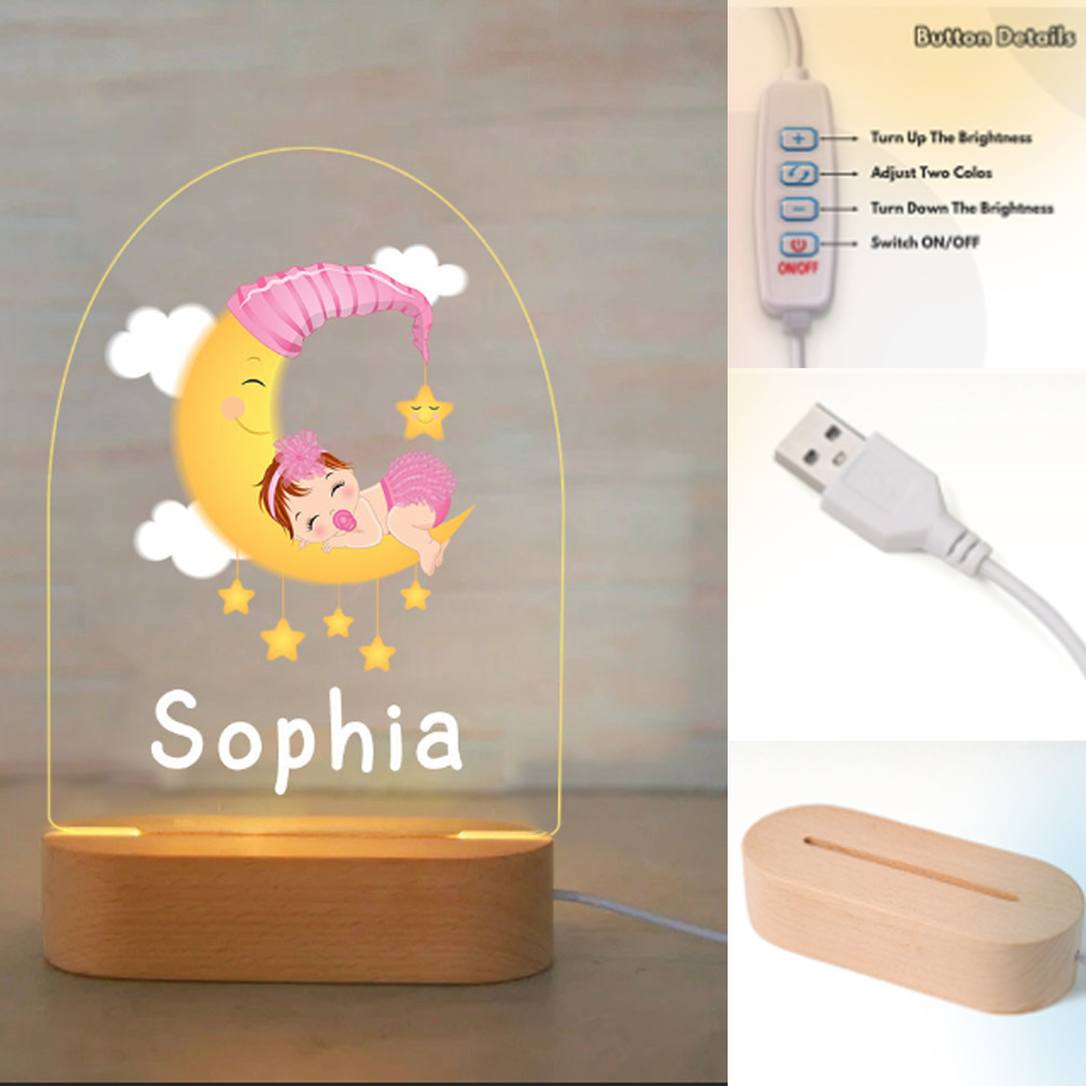 Personalised Sleeping Baby Night Light Custom Name LED Lamp Baby Gift for Kids-Jessemade AU