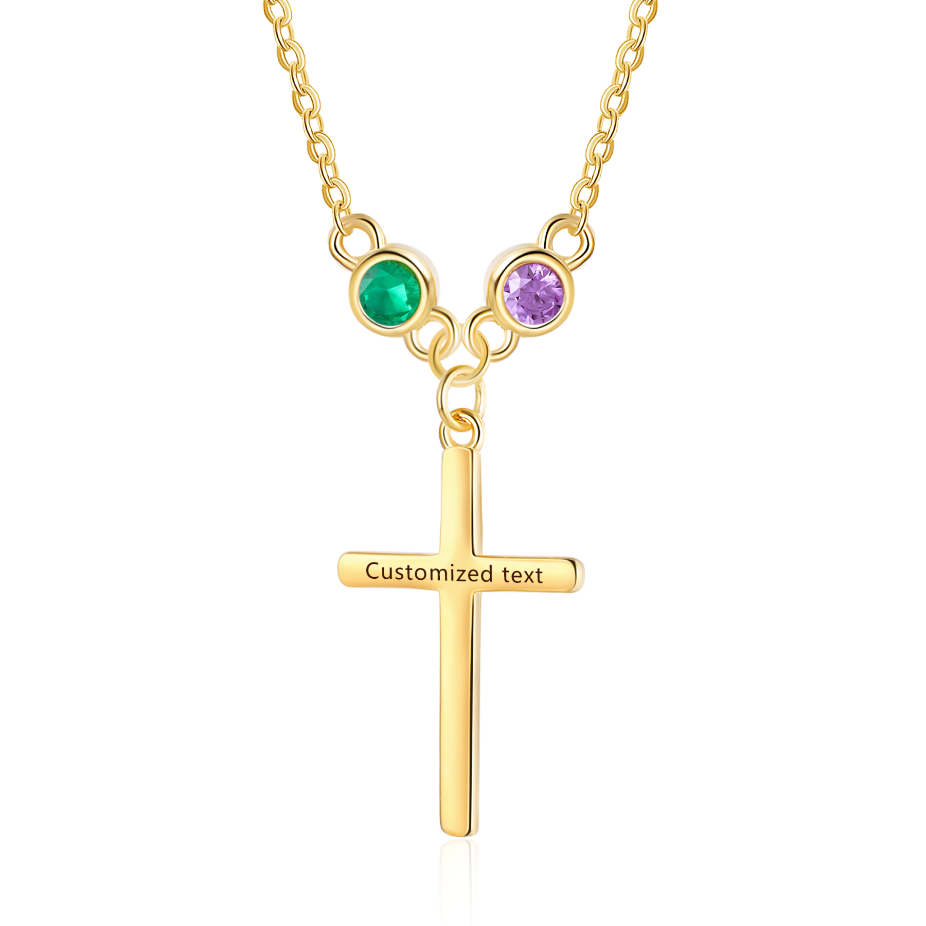 Personalised Cross Pendant Necklace Custom 2 Birthstones & 1 Text Necklace Birthday Gift for Her-Jessemade AU