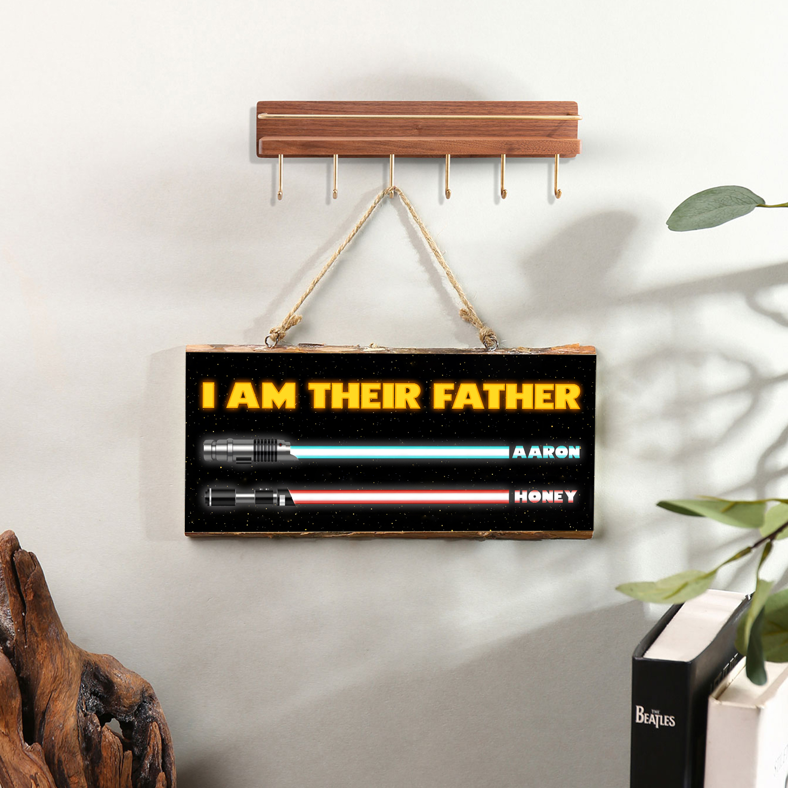2 Names - Personalised Rectangle Hanging Ornament "I Am Their Father" Wooden Sign Home Decor Gifts for Dad-Jessemade AU