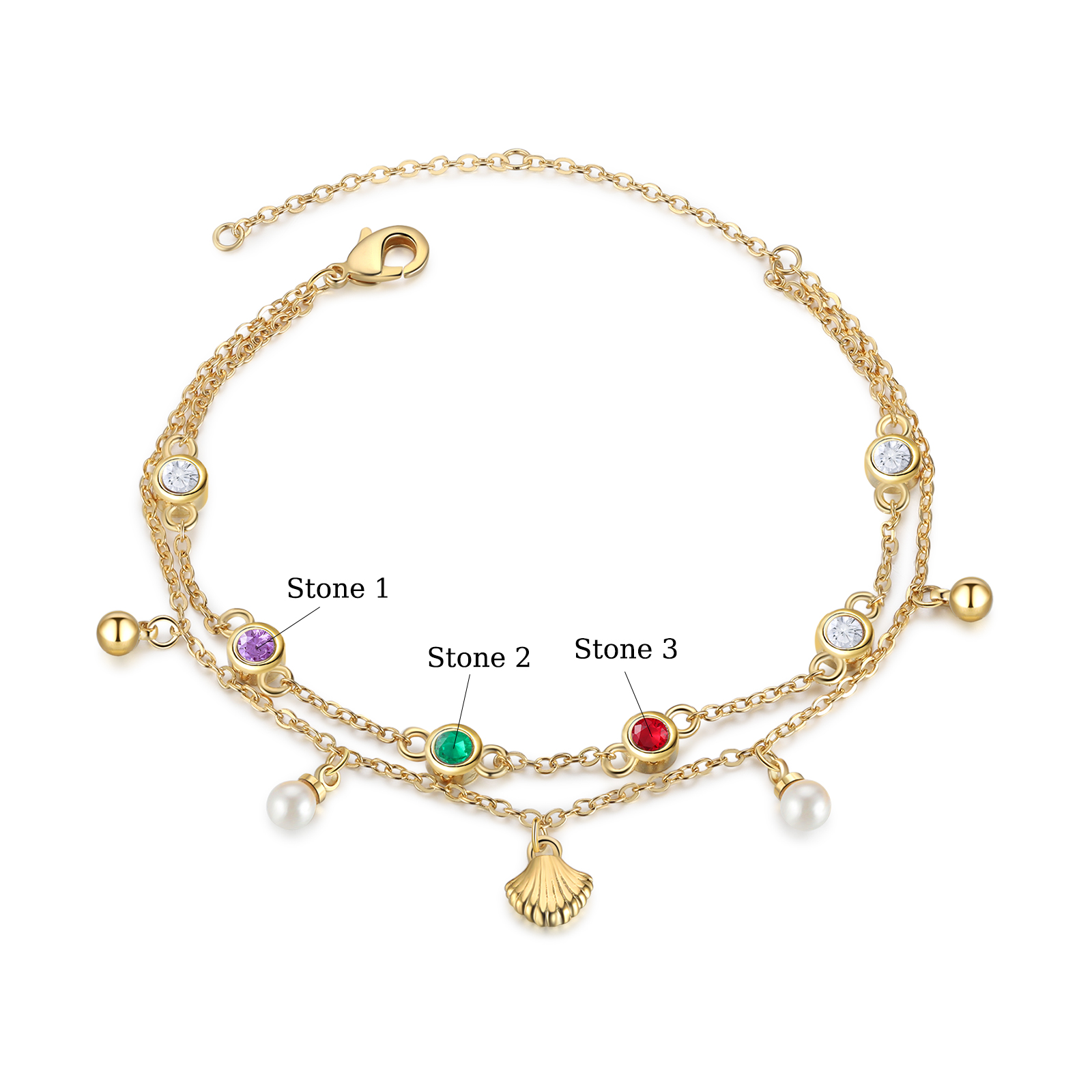 Personalised Women's Bracelet Custom 3 Birthstones Bracelet Gold Adjustable Bracelet Birthday Gift for Her-Jessemade AU