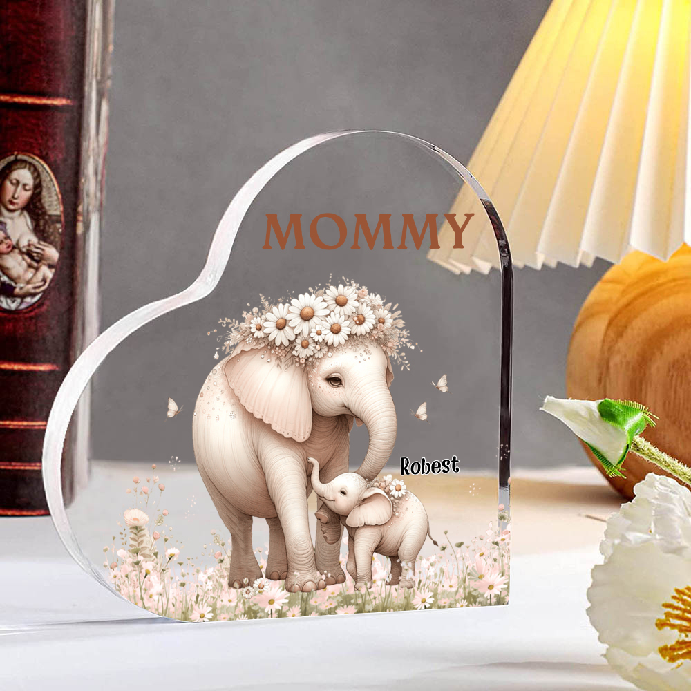 1 Name - Personalised Acrylic Heart Keepsake Custom Text Elephant Family Ornament Gifts for Mother/Grandma-Jessemade AU