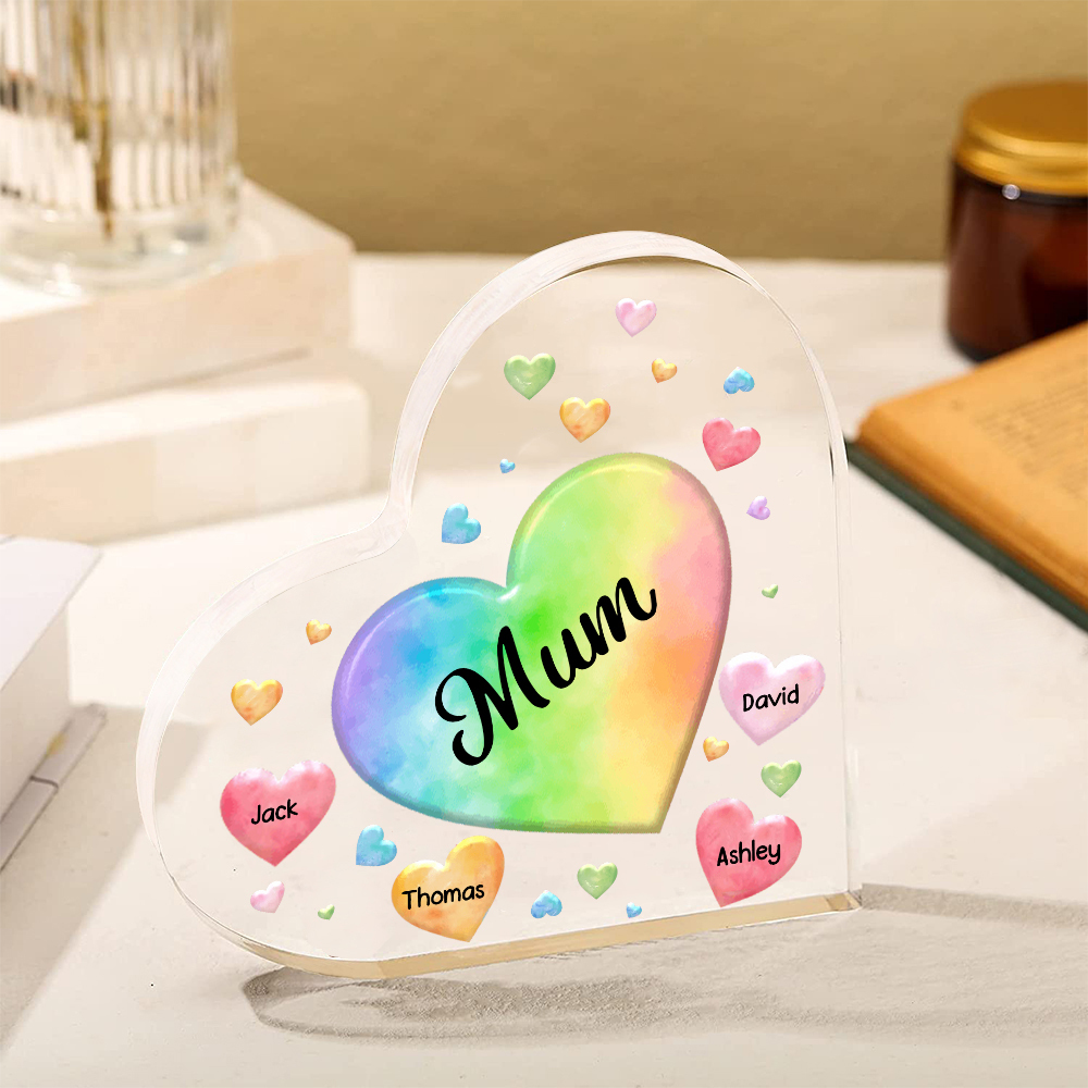 4 Names - Personalised Acrylic Heart Keepsake Custom Text Colourful Hearts Ornament Gift for Mother/Grandma-Jessemade AU