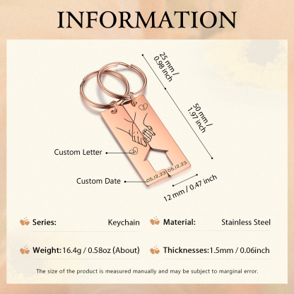 Personalised Couple Keychain Custom 2 Letters & 2 Dates Keyring Valentine's Day Anniversary Gift for Boyfriend/Girlfriend-Jessemade AU