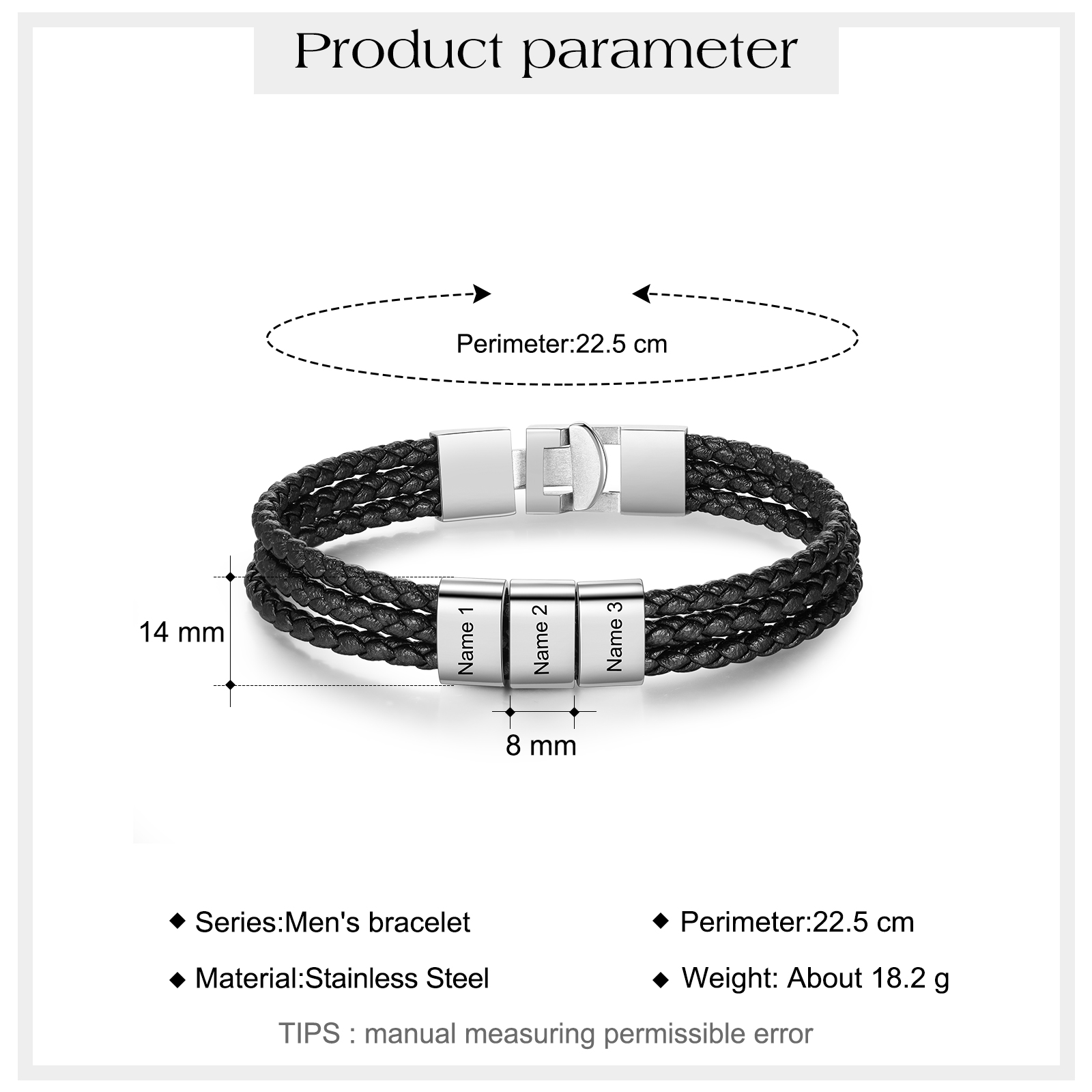 Personalised Braided Leather Bracelet Engraved 3 Names Men's Bracelet Gifts For Him-Jessemade AU