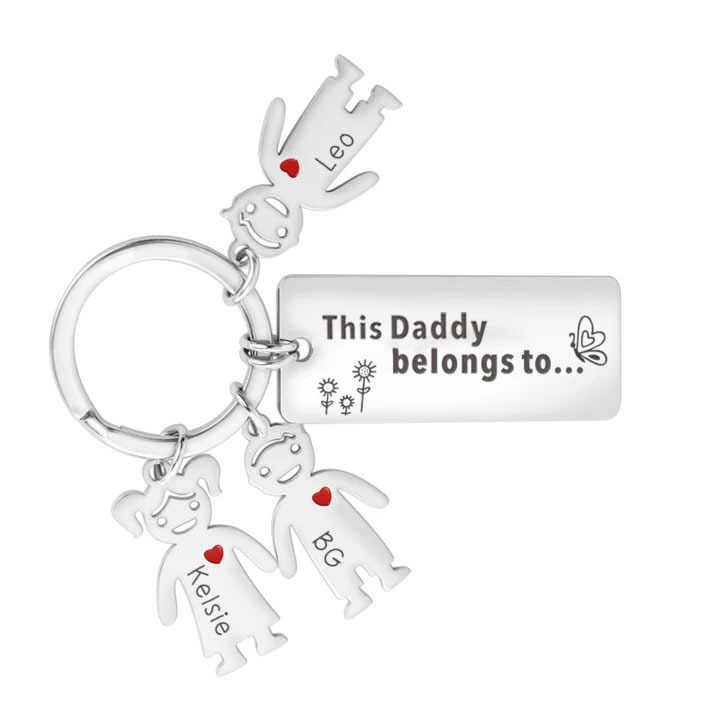 Personalised Family Keychain with 3 Kid Charms Engrave Names-Jessemade AU