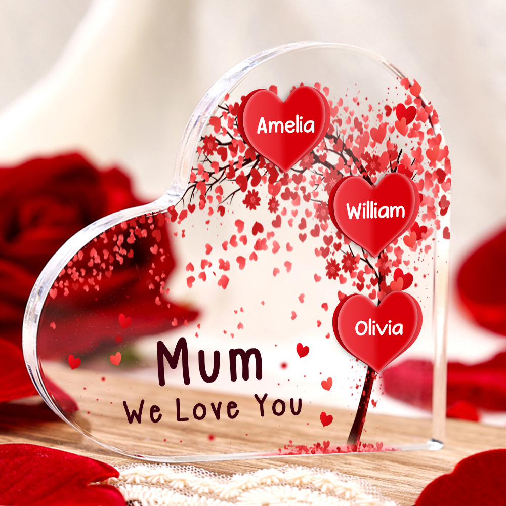 3 Names - Personalised Acrylic Heart Keepsake Custom Text Red Tree Ornaments Gifts for Grandma/Mother-Jessemade AU