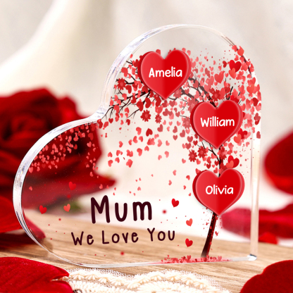 3 Names - Personalised Acrylic Heart Keepsake Custom Text Red Tree Ornaments Gifts for Grandma/Mother-Jessemade AU