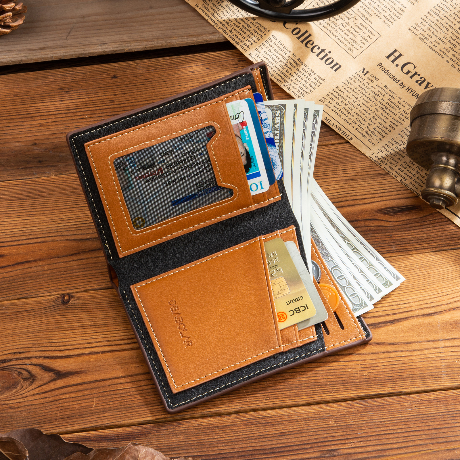 Personalised Leather Wallet Engraved Photo Folding Wallet Short Purse Love Gifts For Him-Jessemade AU