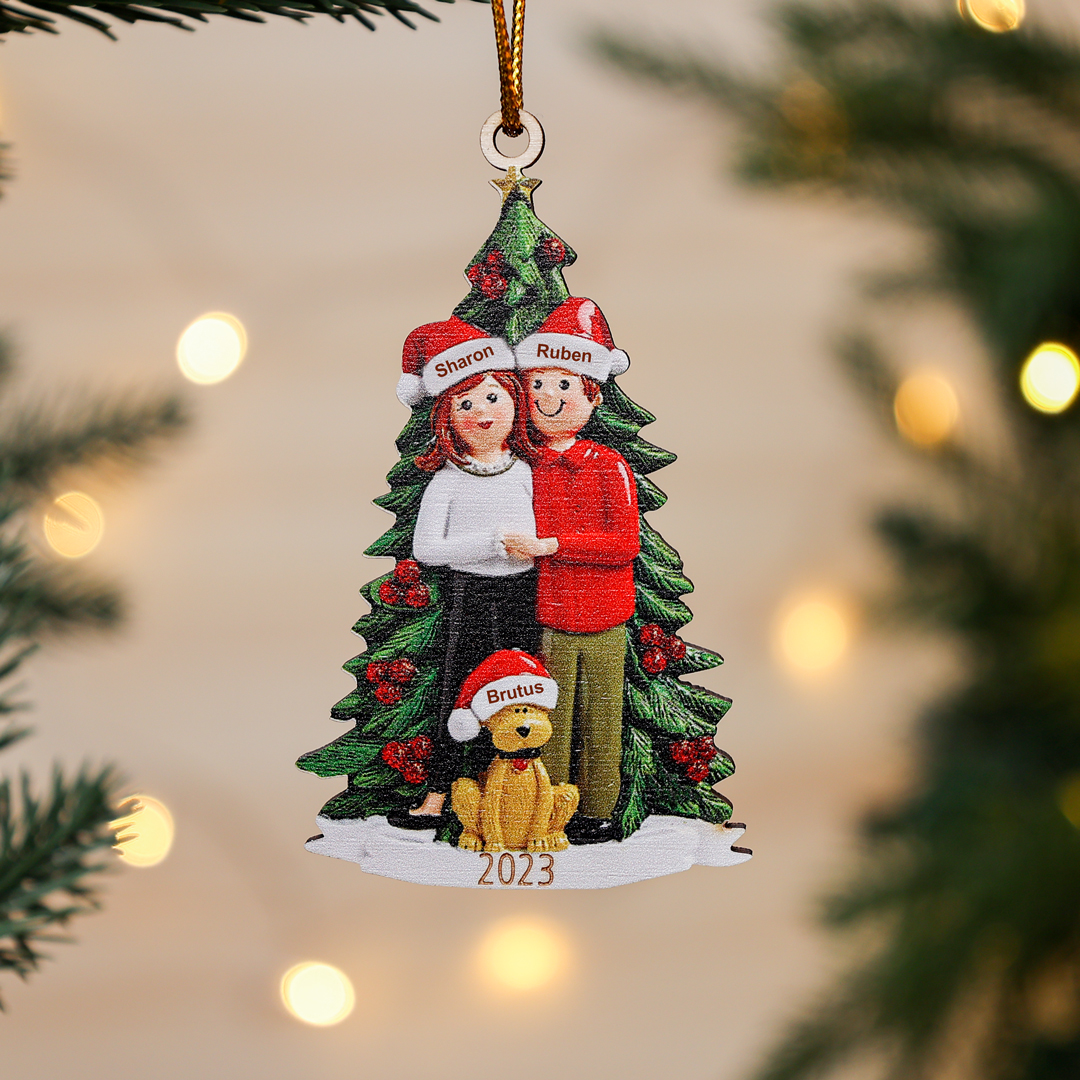 2 Names+Dog Name - Personalised Couples Christmas Tree Ornaments Customised Name & Year Wooden Hanging Ornament Gift for Couples-Jessemade AU
