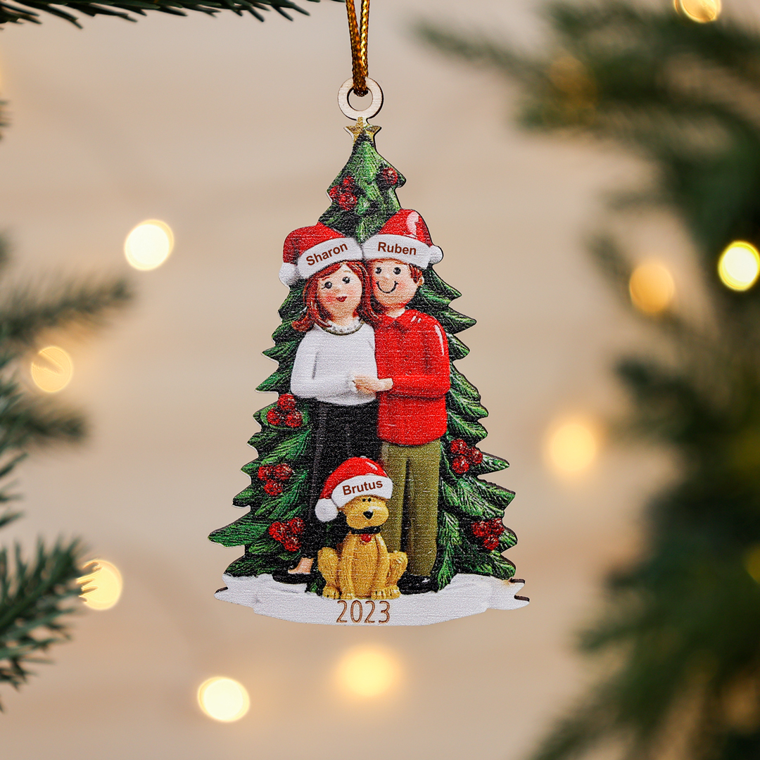 2 Names+Dog Name - Personalised Couples Christmas Tree Ornaments Customised Name & Year Wooden Hanging Ornament Gift for Couples-Jessemade AU