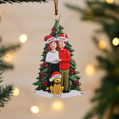 2 Names+Dog Name - Personalised Couples Christmas Tree Ornaments Customised Name & Year Wooden Hanging Ornament Gift for Couples-Jessemade AU