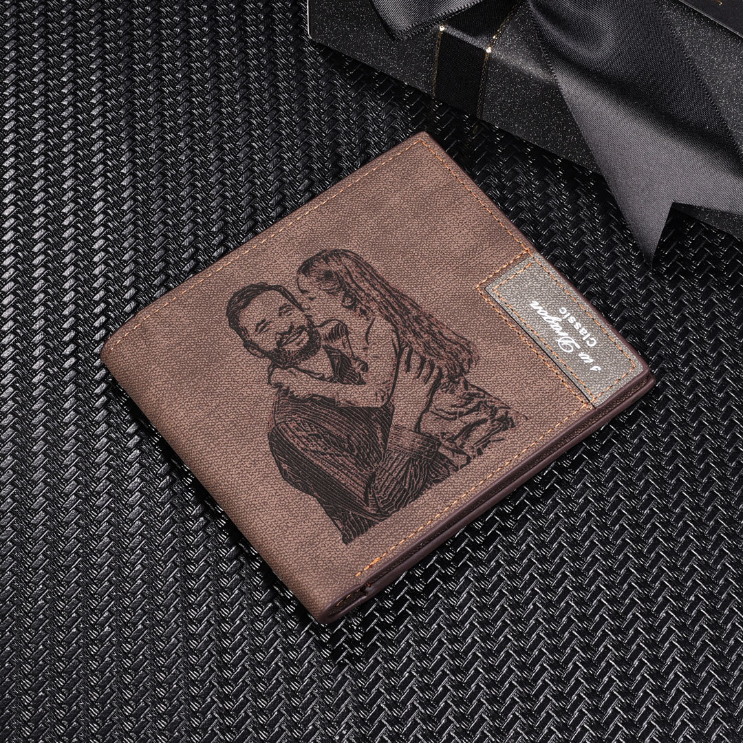 Deep Brown Personalised Leather Wallet Engraved Photo Short Purse Gifts For Men-Jessemade AU