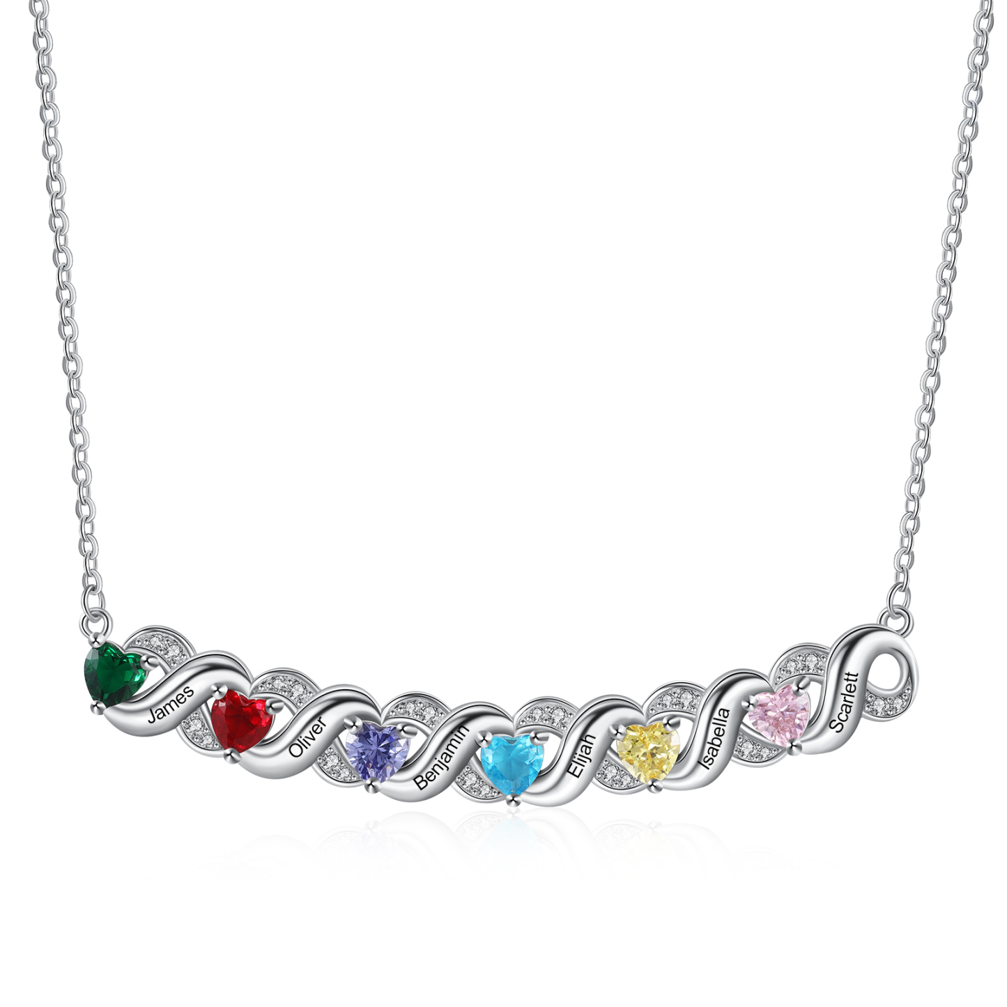 Personalised Heart Birthstone Necklace Custom 6 Names Overlap Necklace Gifts for Her-Jessemade AU