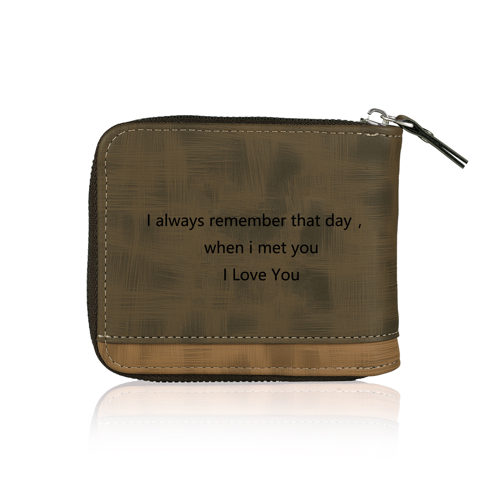 Personalised Photo & Text Billfold Wallet Custom Men's Leather Wallet Zipper Gifts for Him Brown-Jessemade AU