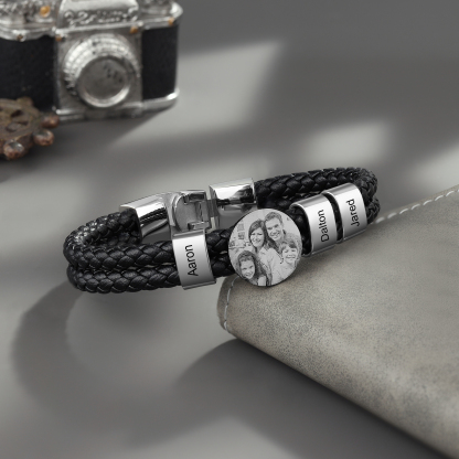 Personalised Photo Bracelet with 3 Names Leather Bracelet Beaded Wrap Bracelet-Jessemade AU