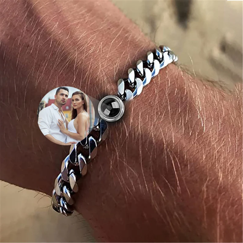 Cuban Chain Men's Bracelet Personalised Projection Bracelet Custom Photo Love Style Gifts for Men-Jessemade AU