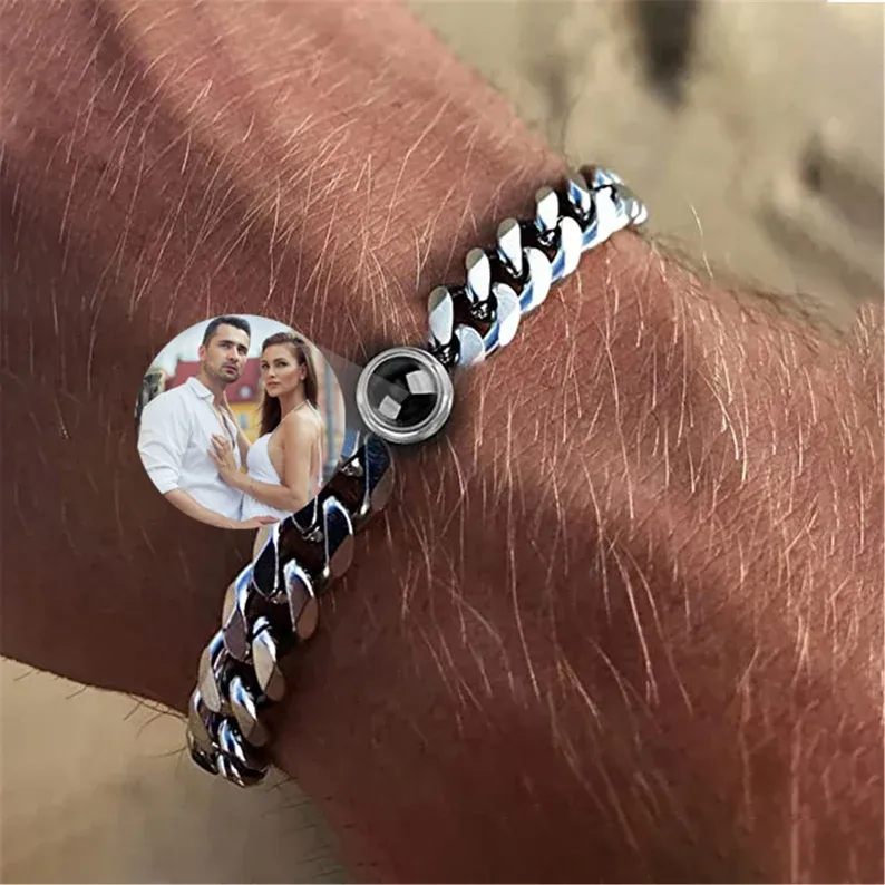 Cuban Chain Men's Bracelet Personalised Projection Bracelet Custom Photo Love Style Gifts for Men-Jessemade AU