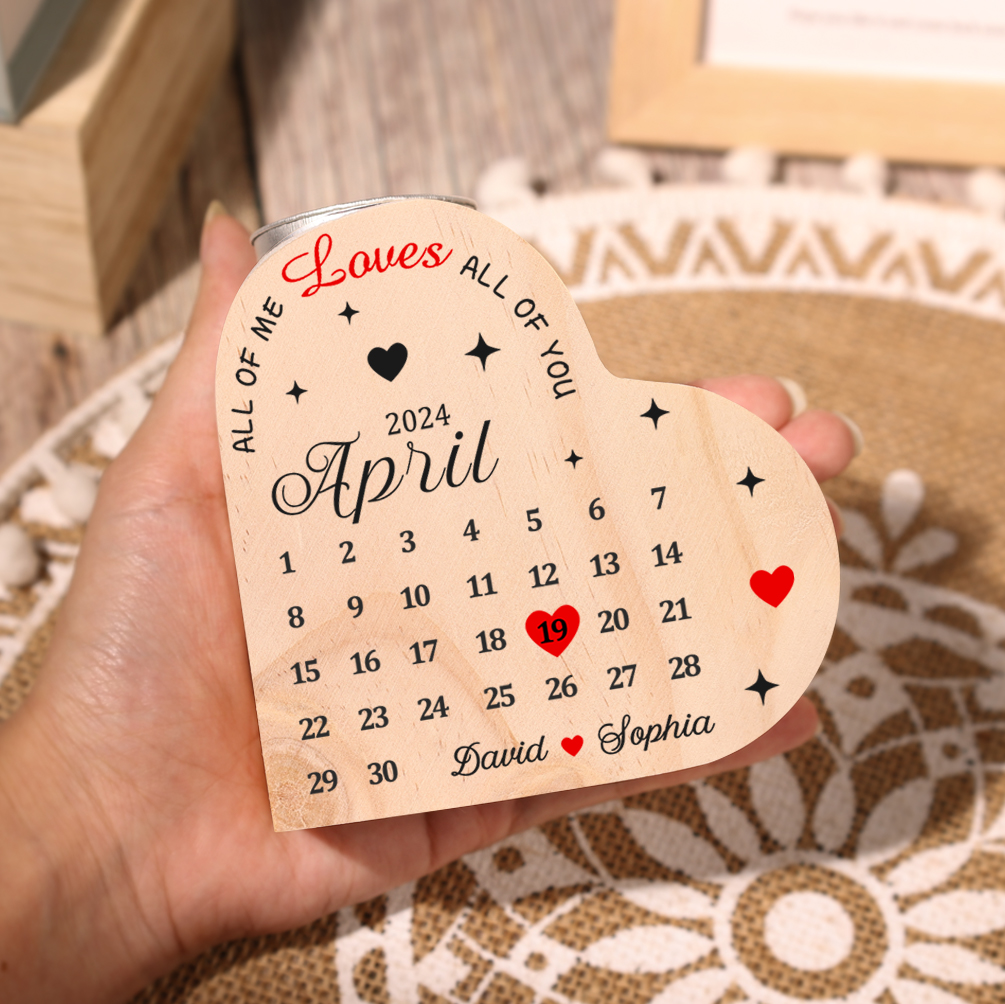 Personalised Heart Candle Holder Custom 2 Names & Date Wooden Calendar Candlesticks Anniversary Gift for Couples -Jessemade AU