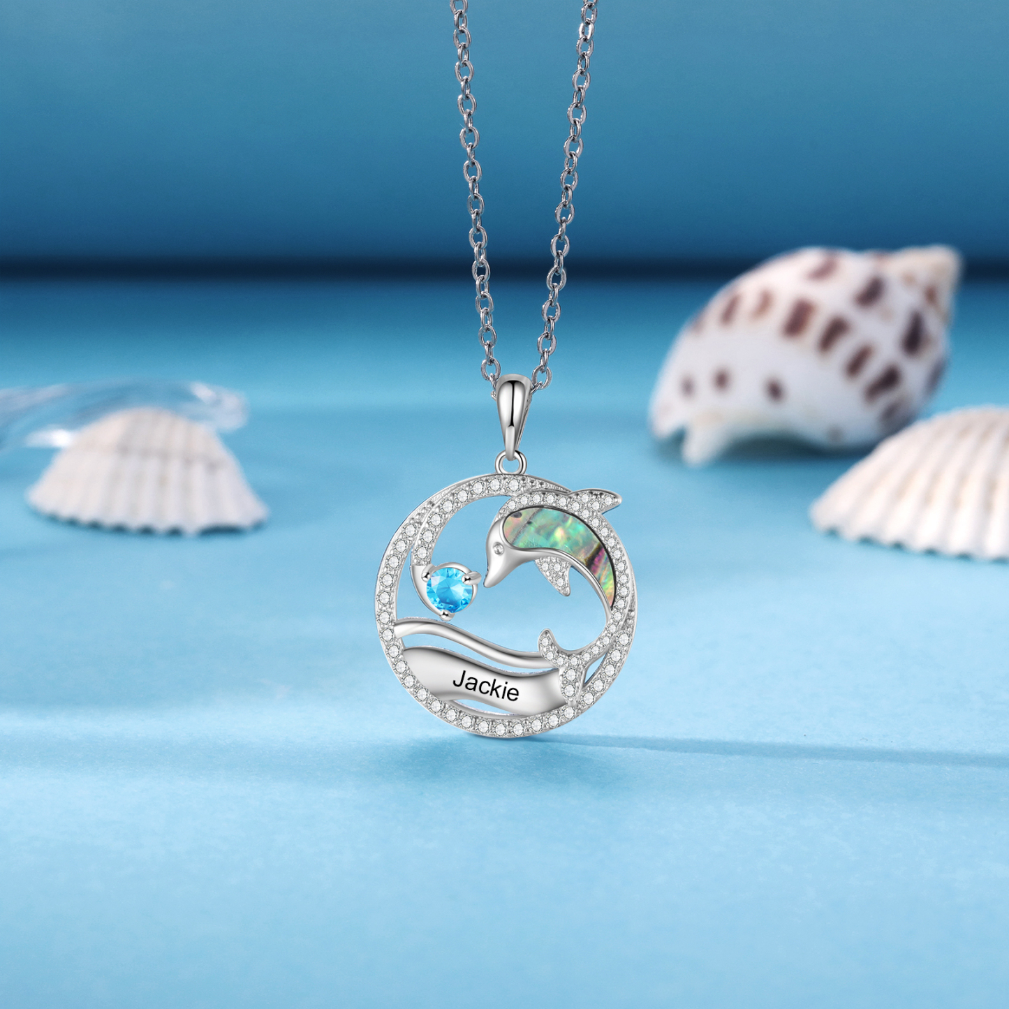 Personalised Dolphin Necklace Customised Birthstone & Name Necklace Gift for Her-Jessemade AU