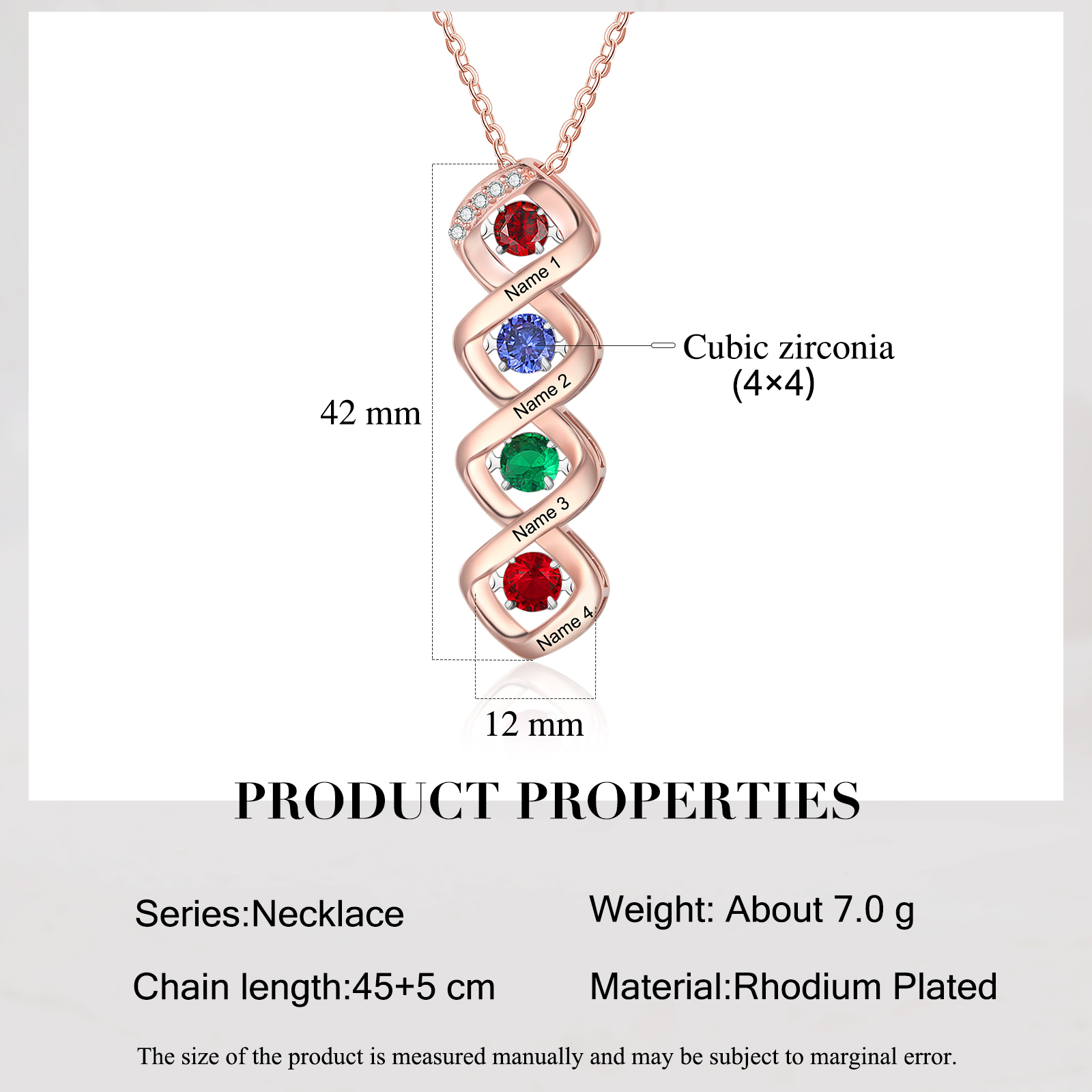 Custom Family Necklace with 4 Birthstones Engraving Names Dancing Stone Necklace-Jessemade AU