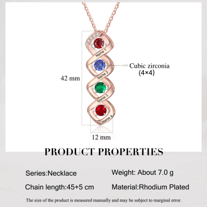 Custom Family Necklace with 4 Birthstones Engraving Names Dancing Stone Necklace-Jessemade AU