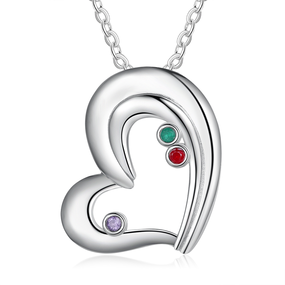 Personalised Heart Necklace With 3 Birthstones Engraved Names Gift For Her-Jessemade AU