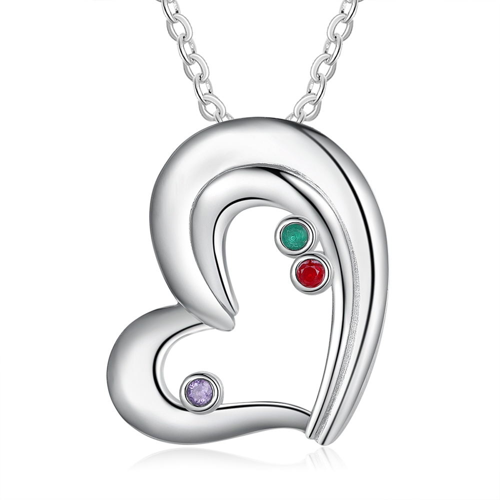 Personalised Heart Necklace With 3 Birthstones Engraved Names Gift For Her-Jessemade AU