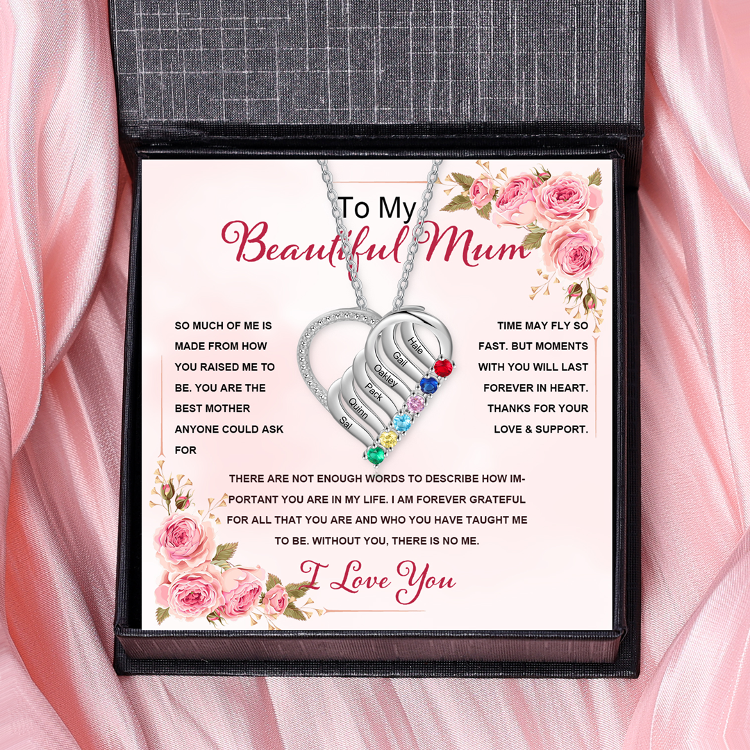 6 Names - Personalised Heart Pendant Necklace Custom Names & Birthstones Love Necklace Gifts for Mother-Jessemade AU