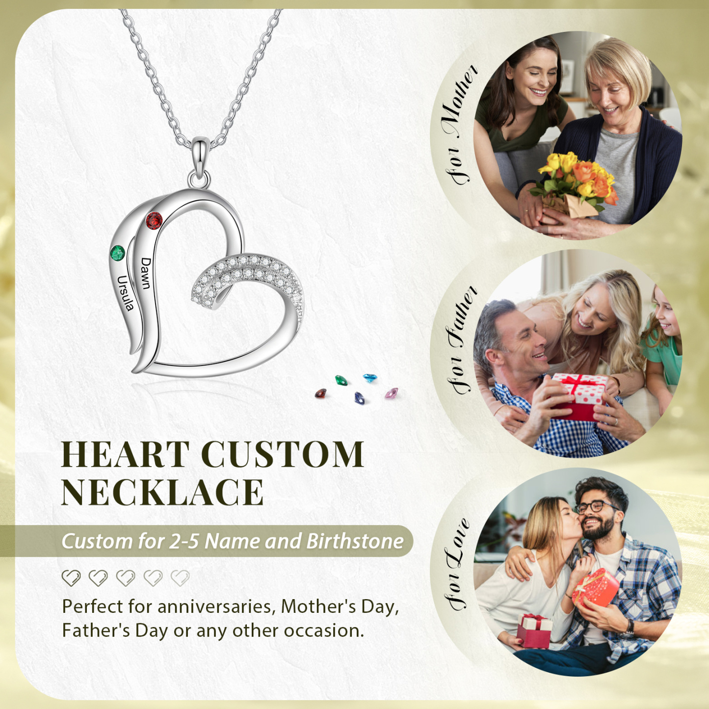 Personalised Heart Pendant Necklace Custom 2 Birthstones Engraved 2 Names Necklace Gift for Her-Jessemade AU