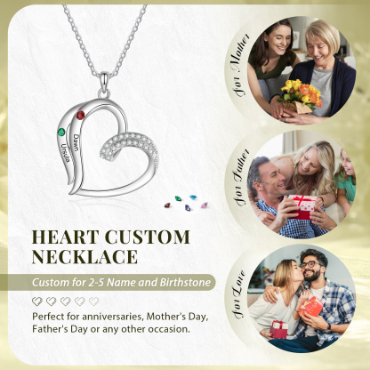 Personalised Heart Pendant Necklace Custom 2 Birthstones Engraved 2 Names Necklace Gift for Her-Jessemade AU