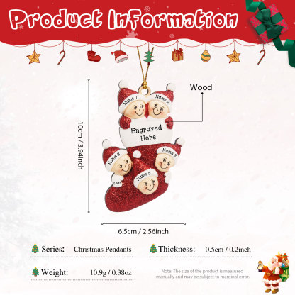 5 Names - Personalised Christmas Stocking Ornament Customised Name & Text & Year Wooden Hanging Ornaments Christmas Gift for Family-Jessemade AU