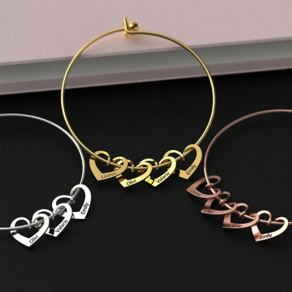 To My Mother Personalised Love Bracelet with 4 Heart Charms Engraved 4 Names Bangle Bracelet-Jessemade AU