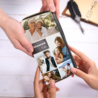 Long Purse Personalised Leather Wallet Engraved 10 Photos Zip Wallet 2023 Gifts For Women Men-Jessemade AU