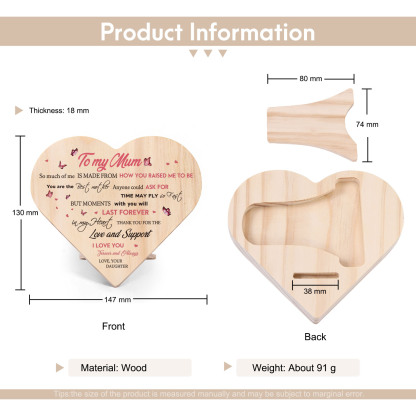To My Mum Wooden Heart Keepsake Desktop Ornament "I LOVE YOU Forever and Always" Mothers Gifts-Jessemade AU