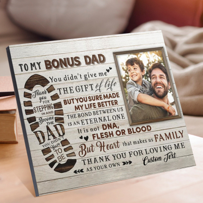 To My Bonus Dad Photo Frame Keepsake Wood Signs-Thank You For Stepping In And Become Dad-Jessemade AU