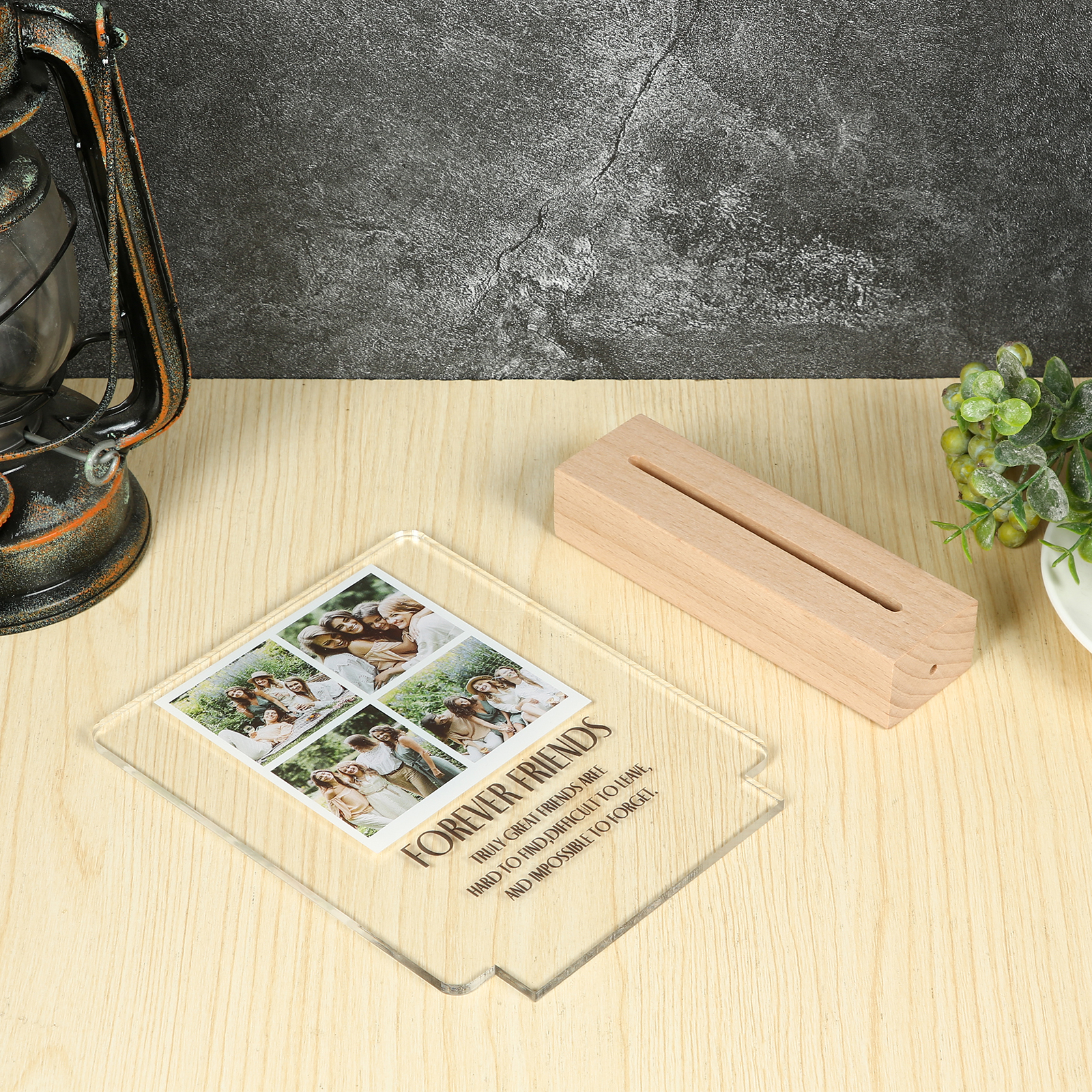Personalised 4 Photos Night Light Engraved Wooden Lamp-Jessemade AU