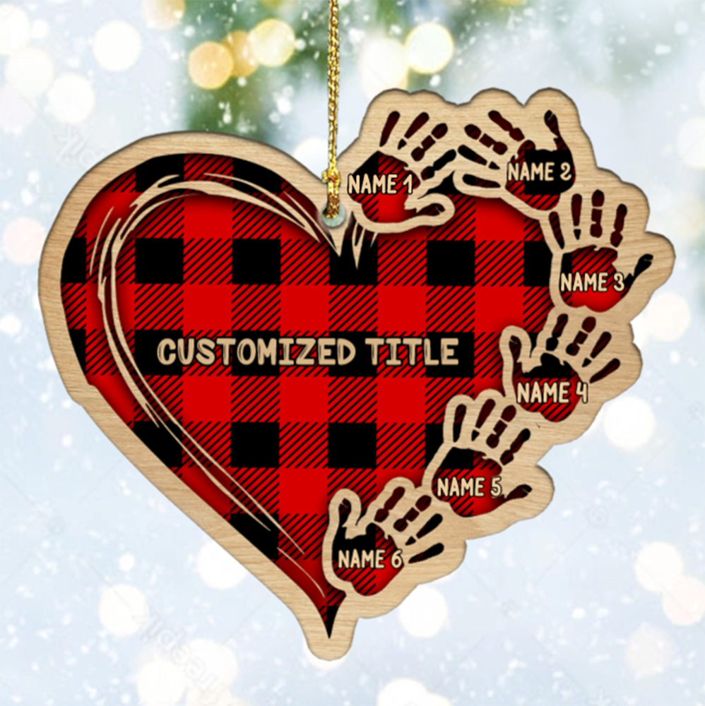 Grandma Mom Heart Hand Print Wood Ornament Custom 6 Names for Family-Jessemade AU