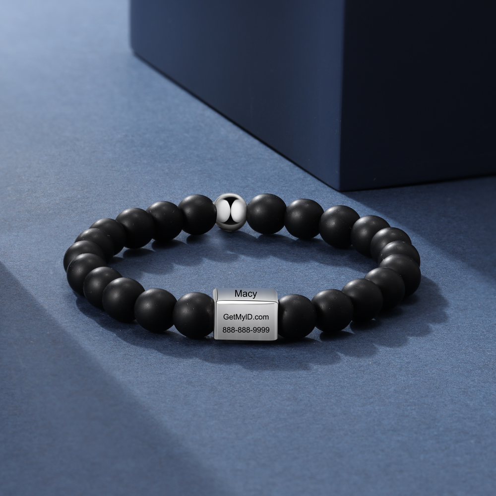 Personalised Round Beads Bracelet Custom Names Men's Bracelet Gifts For Him-Jessemade AU