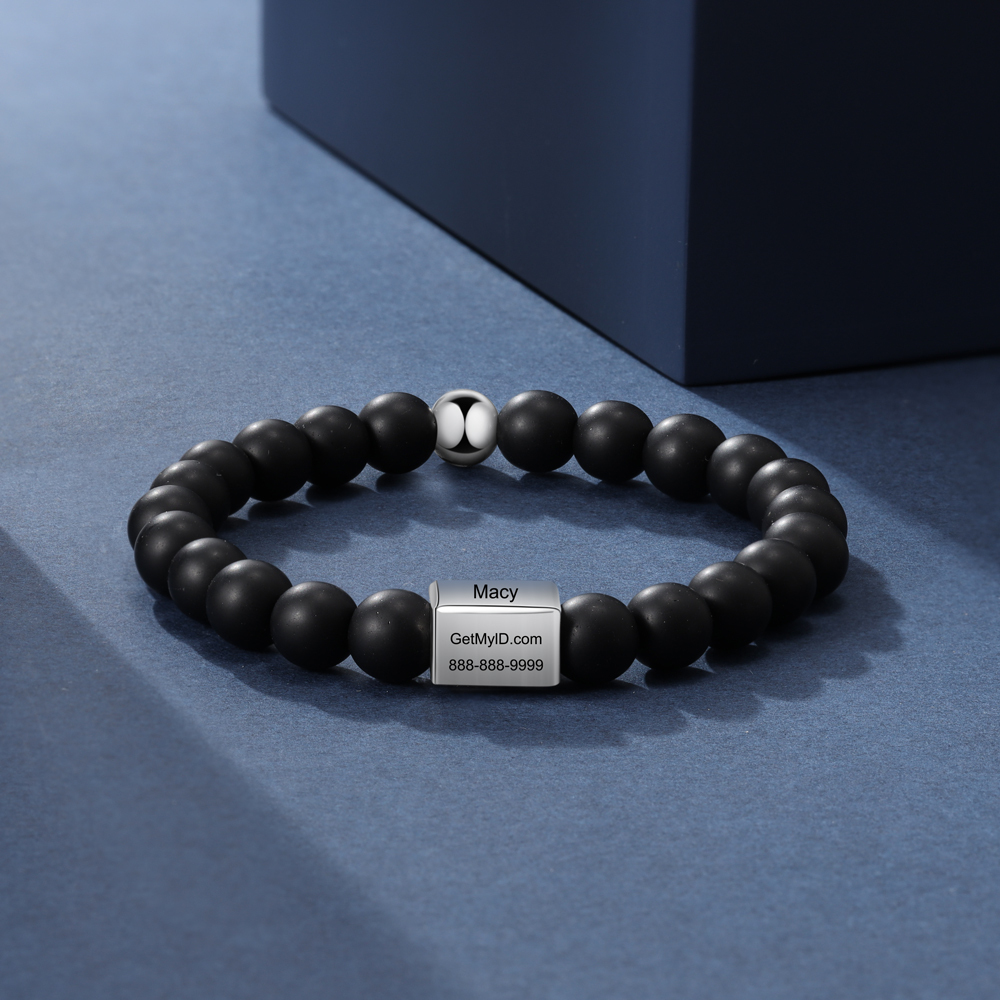 Personalised Round Beads Bracelet Custom Names Men's Bracelet Gifts For Him-Jessemade AU