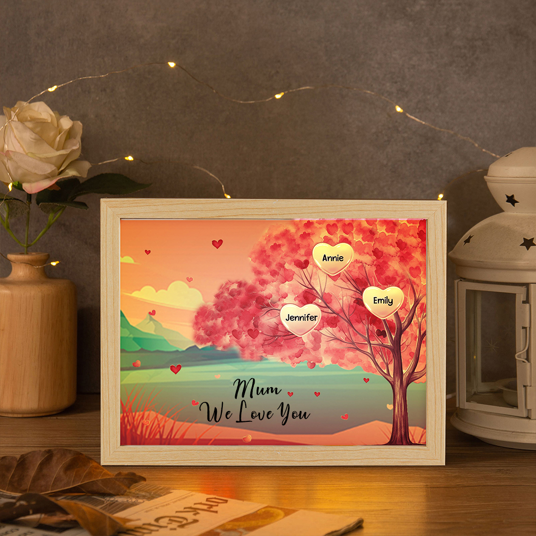Personalised Frame Night Light Custom 1 Text & 3 Names Pink Family Tree Ornament Gifts for Mother/Grandma-Jessemade AU