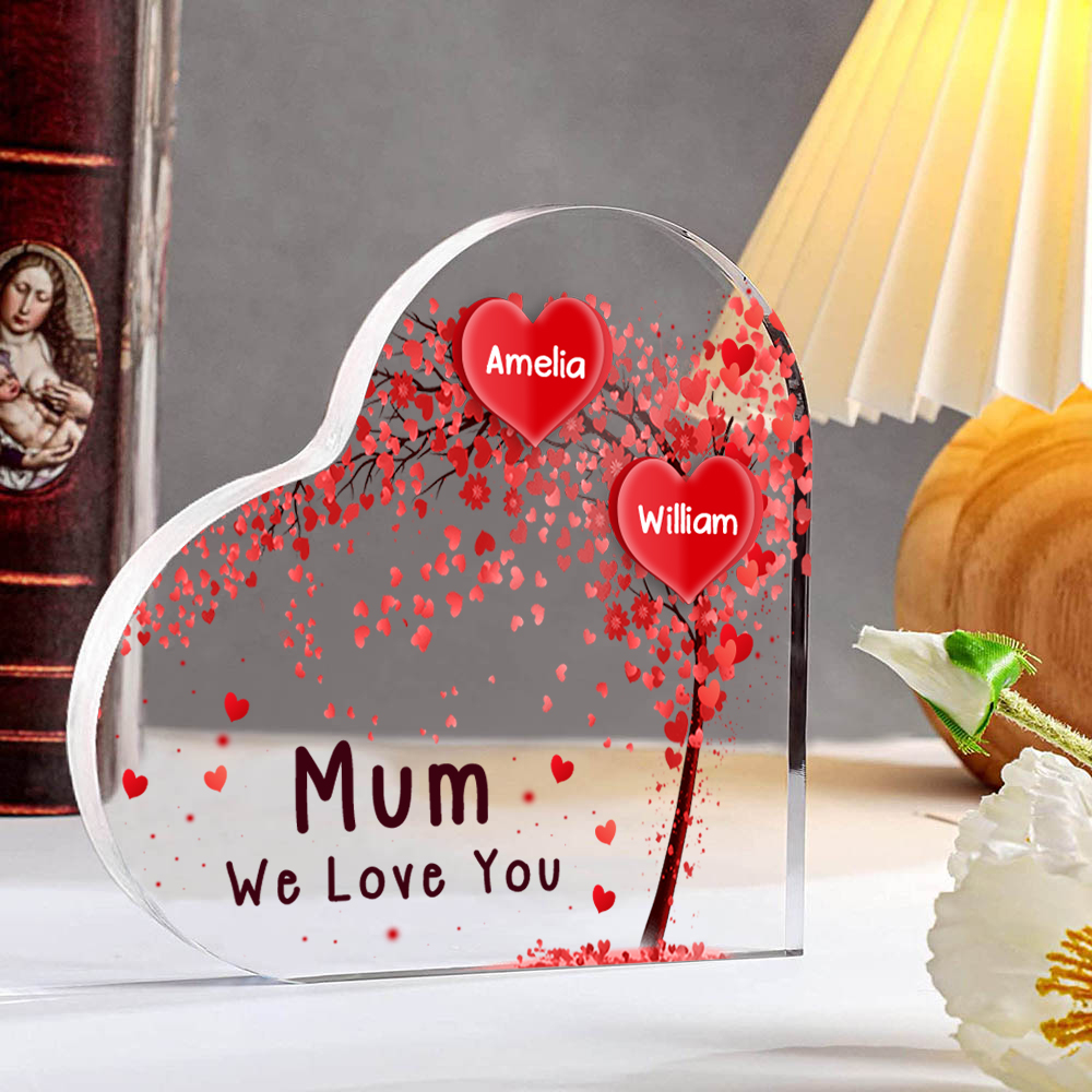 2 Names - Personalised Acrylic Heart Keepsake Custom Text Red Tree Ornaments Gifts for Grandma/Mother-Jessemade AU