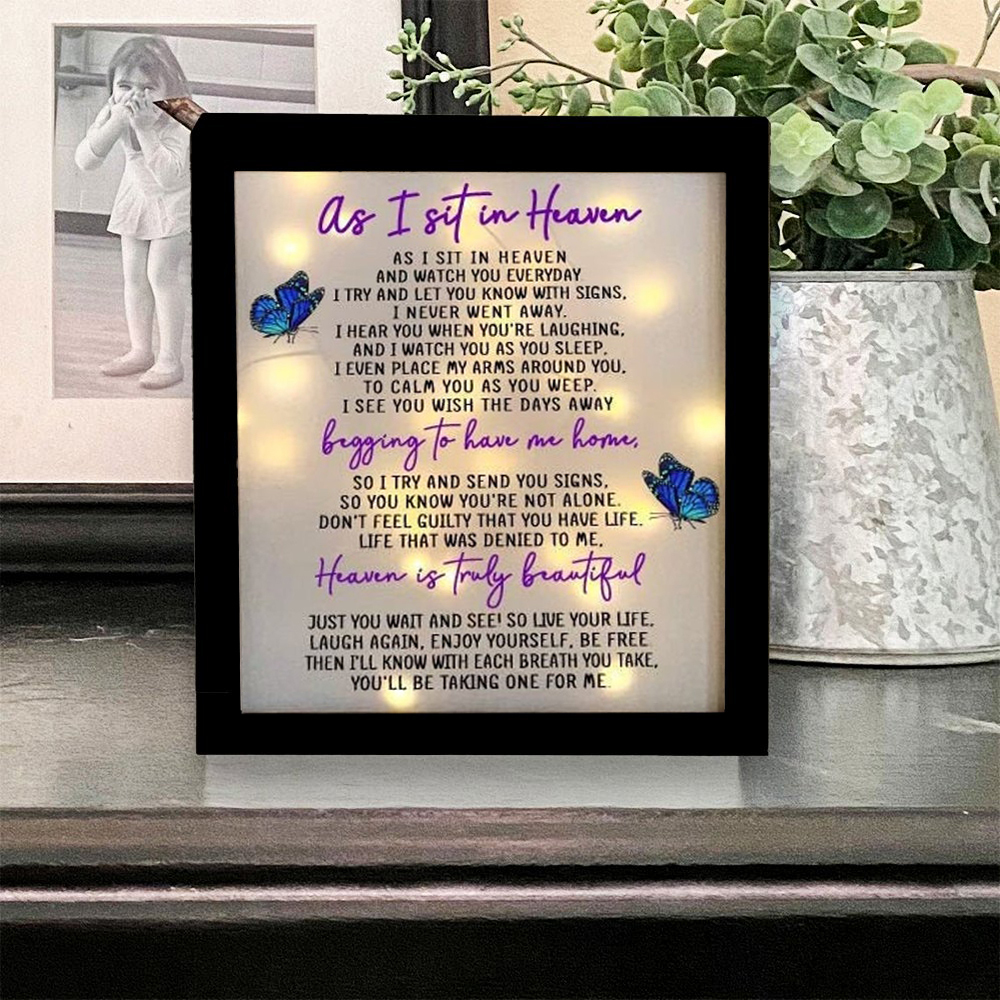 Butterfly Frame As I Sit In Heaven Lighted Shadow Box Memorial Gifts-Jessemade AU
