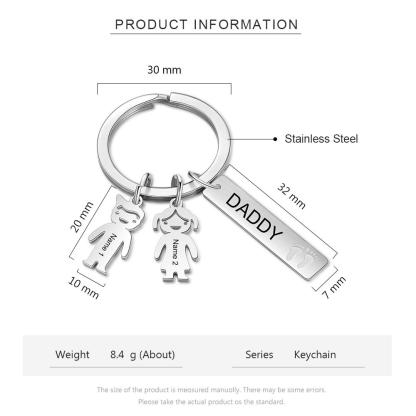 Personalised Kids Charm Keychain Engraved 2 Names Key Chain Gifts For Dad-Jessemade AU