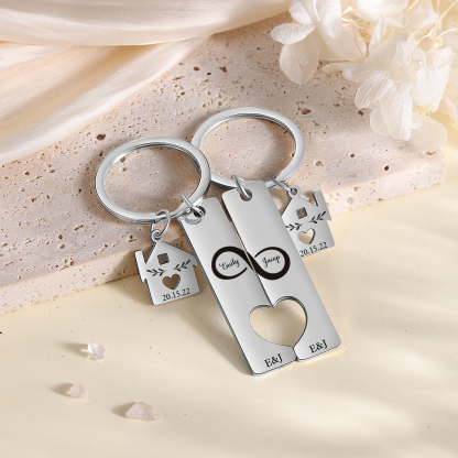 2 PCS Couple Keychain Set Custom 2 Names & Letters & Dates Keyring Infinity Keychain Romantic Personalised Gift for Him/Her-Jessemade AU