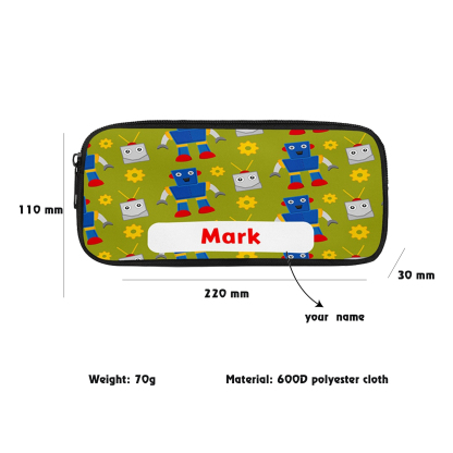 Custom Name Pen Case Personalised  Green Robots Pen Bag Back to School Gifts for Students-Jessemade AU