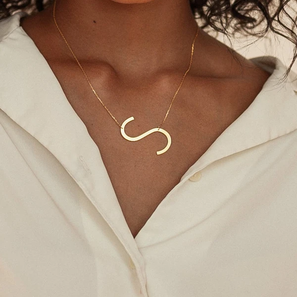 Personalised Big Letter Necklace Custom 1 Letter Gift For Her